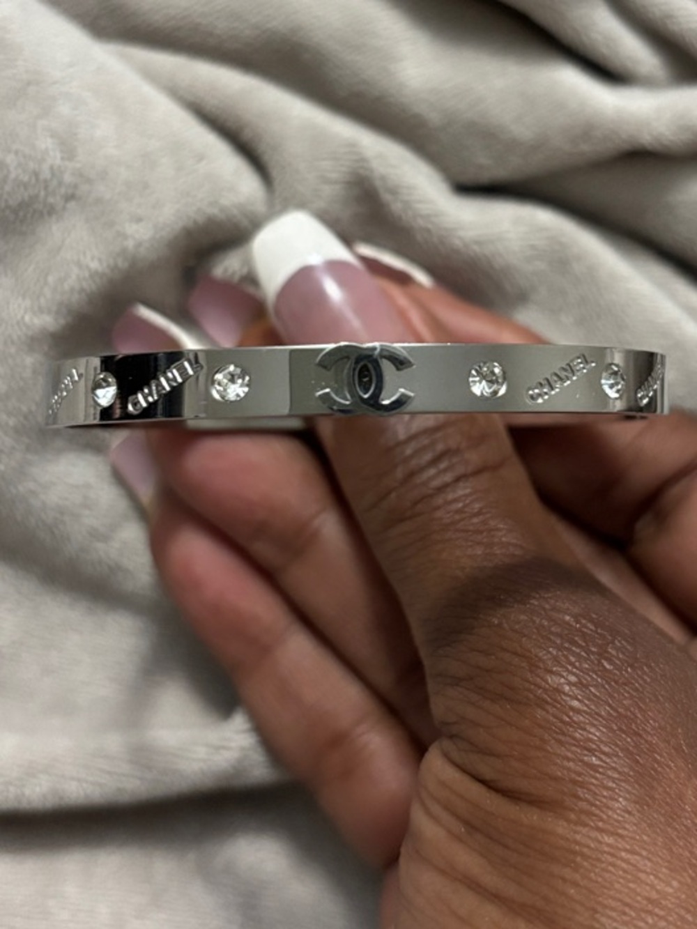 Silver-Tone CC & Diamond Bangle